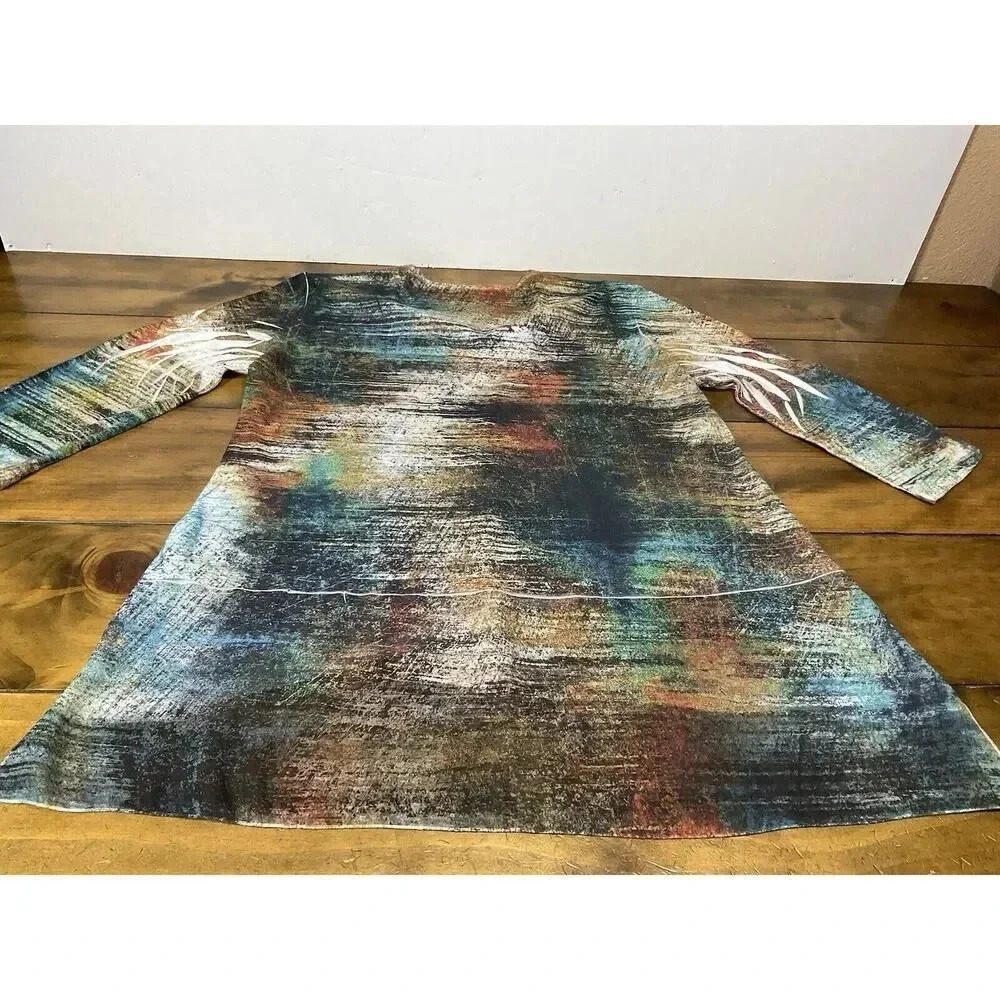 Jess and Jane Womens Large Watercolor Abstract Rhinestone Print Tunic Top - Picture 10 of 11